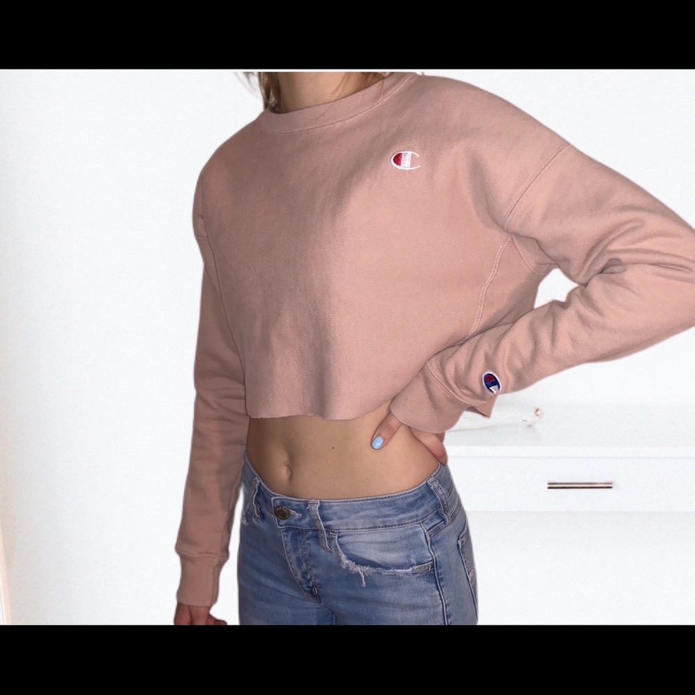 pink cropped champion sweatshirt